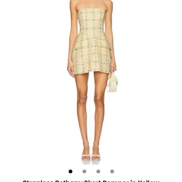 Amanda Uprichard Strapless Mini Dress in Cream and Green - Picture 1 of 5